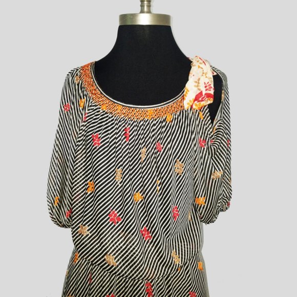 Vtg 70s French Boho Asymmetrical Frill Dress M - Picture 2 of 11